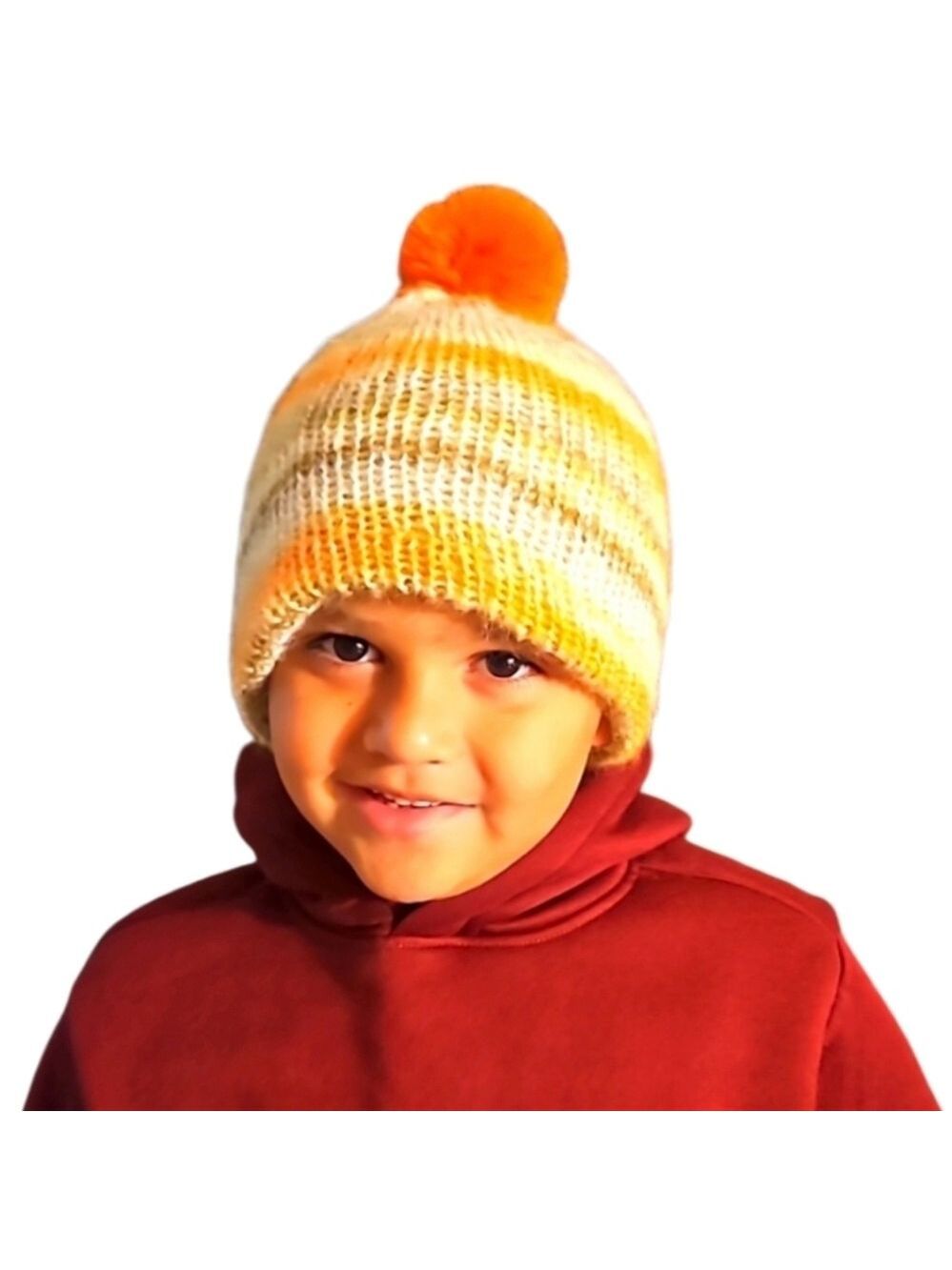 Hand Crafted Beanie Handmade Crochet Orange Pom pom winter hat orange stripes